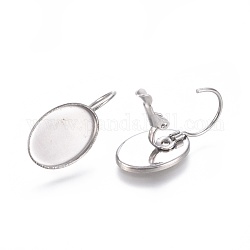 Accessoires de boucle d'oreille de dormeuse en 304 acier inoxydable, suports à cabochon, ovale, couleur inoxydable, plateau: 14x10 mm, 23 mm, broche: 0.9 mm