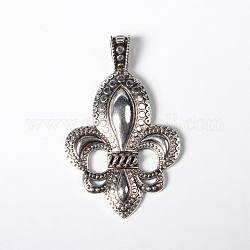 Tibetan Style Alloy Big Pendants, Fleur De Lis Charms, Cadmium Free & Nickel Free & Lead Free, Antique Silver, about 73mm long, 46mm wide, 4mm thick, hole: 10x7mm
