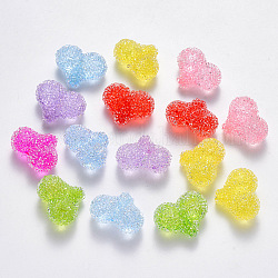 Transparente Acryl Perlen, mit Strass-Kristall, Imitation Candy Food Style, Hälfte gebohrt, Herz, Mischfarbe, 19x24x11 mm, Halb Loch: 1.5 mm