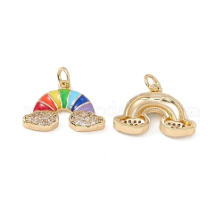 Brass Micro Pave Cubic Zirconia Charms, with Enamel, with Jump Ring, Rainbow with Cloud Charm, Real 18K Gold Plated, 14x20x3.5mm, Hole: 3.4mm