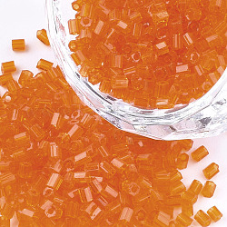 Grade A Glass Seed Beads, Hexagon(Two Cut), Transparent Colours, Dark Orange, 1.5~2.5x1.5~2mm, Hole: 0.8mm, about 2100pcs/bag, 450g/bag