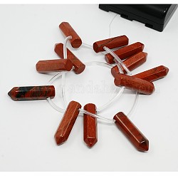 Natural Gemstone Pointed Pendant Bead Strands, Bullet, Red Jasper, 30x8mm, Hole: 1mm, about 12pcs/strand, 15.1 inch