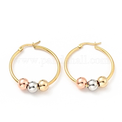 Placage sous vide 201 anneau de perles en acier inoxydable boucles d'oreilles créoles avec 316 épingles en acier inoxydable pour les femmes, couleur mixte, 33.5x2mm, pin: 0.6 mm