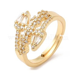 Verstellbarer Ring mit klarer Zirkonia-Blume, Messingschmuck für Damen, echtes 16k vergoldet, uns Größe 6 3/4 (17.1mm)