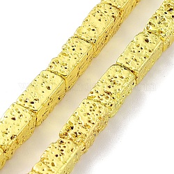 Гальванические бусины из натуральной лавы, прямоугольные, с золотым покрытием, 8x4x4 мм, отверстие : 0.9 мм, около 49 шт / нитка, 15.75'' (40 см)