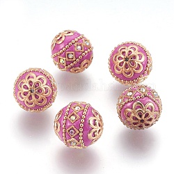 Perles Indonésiennes manuelles, avec les accessoires en métal, ronde, or clair, orchidée, 19.5x19mm, Trou: 1mm