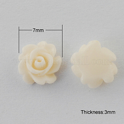 Resin Cabochons, Flower, Creamy White, 7x3mm