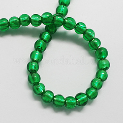 Manuell Silber Folie-Glas Perlen, Runde, grün, 7.5~8.5 mm, Bohrung: 1 mm