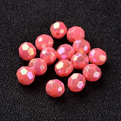 AB Color Plated Eco-Friendly Poly Styrene Acrylic Round Beads, Faceted, Hot Pink, 6mm, Hole: 1mm, about 5000pcs/500g