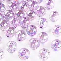 Perles en acrylique transparente, de couleur plaquée ab , ronde, lilas, 12x11mm, Trou: 2.5mm, environ 566 pcs/500 g