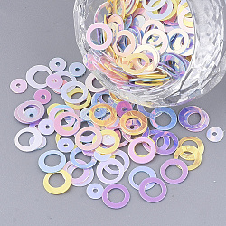 Ornament Zubehör, PVC-Kunststoff paillette / Pailletten Perlen, flacher runder & runder Ring, Mischfarbe, 4~6.5x0.4 mm, Loch: 1 mm und 4 mm