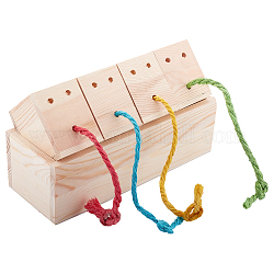 Pinewood Feeding Device, with Polyester Ropes, Rectangle, for Parrot, BurlyWood, 65x210x80mm, Grids: 64x50x58mm, inner 45x33mm, Hole: 6mm, Polylester Ropes: 30x160mm