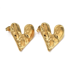 Placcatura ionica (ip) 304 orecchini a bottone a forma di cuore in acciaio inossidabile da donna, vero placcato oro 18k, 23x26mm