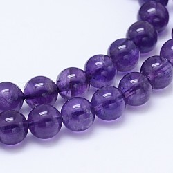 Natural Amethyst Round Bead Strands, Grade AB+, 8mm, Hole: 1mm, about 49pcs/strand, 15.5 inch