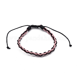(Jewelry Parties Factory Sale)Unisex Adjustable Braided Spray Painted Cowhide Leather Cords Bracelets, with Waxed Cotton Cords, Pink, Inner Diameter: 2-3/8~4-1/4 inch(6.2~10.8cm)