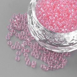 Transparente Farben Lustered Glas runde Saatperlen, rosa, 2.5x1.5~2 mm, Bohrung: 1 mm, ca. 50 g / Beutel