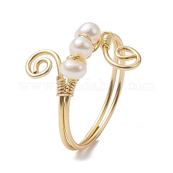 Anello per polsini con perline di perle naturali, anello vortice avvolto in filo di rame, vero placcato oro 18k, diametro interno: 20mm