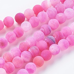 Natural Weathered Agate Beads Strands, Dyed, Frosted, Round, Magenta, 6mm, Hole: 1mm, about 64pcs/strand, 13.6 inch