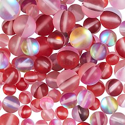 3 brins de perles synthétiques de pierre de lune de style, perles holographiques, teinte, mat, ronde, avec 1 rouleau de fil de cristal élastique, pour la fabrication de bijoux en perles, rouge, perles : 6mm/8mm/10mm, Trou: 1mm, 135 pcs