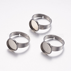 Adjustable 304 Stainless Steel Finger Rings Components, Pad Ring Base Findings, Flat Round, Stainless Steel Color, Tray: 10mm, 17mm