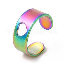 Ионное покрытие (ip) 201 кольцо из нержавеющей стали, открытое кольцо манжеты, кольцо с полым сердцем для женщин, Радуга цветов, размер США 6 3/4 (17.2 мм)