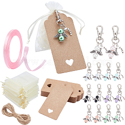 PandaHall Elite DIY Keychain Gift Kits, Including Alloy Glass Pearl Keychains, Organza Gift Bags, Jewelry Display Paper Price Tags and Ribbon, Antique Silver & Platinum, Keychain: 53mm, 8 colors, 4pcs/color, 32pcs/set
