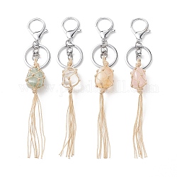 Porte-clés pompon de pierres précieuses mélangées naturelles, porte-clés pendentif de poche en filet de pierre enveloppé de fil de nylon, avec les accessoires en alliage, 17 cm