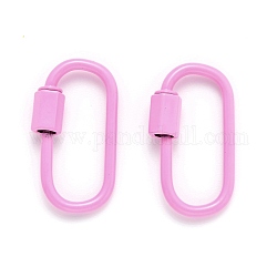 Spritzlackierte Messing-Schraubkarabinerverschluss-Verschlüsse, für die Herstellung von Halsketten, Oval, rosa, 26x13x2 mm