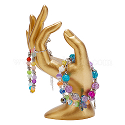 Resin Mannequin Hand Jewelry Display Holder Stands, OK Shaped Hand Ring Jewelry Organizer Rack for Ring, Bracelet, Watch, Goldenrod, 7x9x16cm