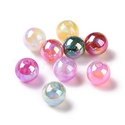 Placage uv perles acryliques irisées arc-en-ciel, avec de la poudre de paillettes, ronde, couleur mixte, 12.5~13mm, Trou: 2.5mm