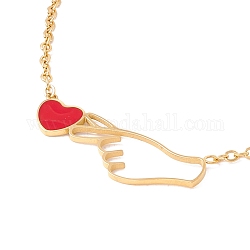 Pendentif coeur geste en émail avec 304 chaînes forçat en acier inoxydable pour femme, or, rouge, 17.3 pouce (44 cm)