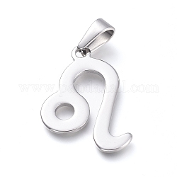 304 Stainless Steel Pendants, Constellation/Zodiac Sign, Stainless Steel Color, Leo, 31x25x1.5mm, Hole: 10x4mm