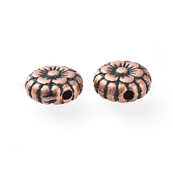 Perles de style tibétain, Alliage de zinc, sans plomb & sans nickel & sans cadmium , fleur, couleur de cuivre rouge, 7.5 mm de diamètre, épaisseur de 3.5mm, Trou: 1mm