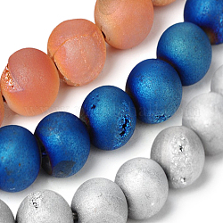 Chapelets de perle rondes en agate naturelle Electroplate, Grade a, couleur mixte, 8mm, Trou: 1mm, Environ 46 pcs/chapelet, 14.9 pouce