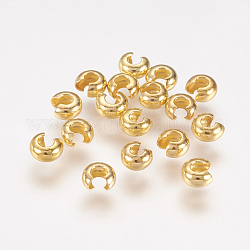 Couvre de perles à écraser en laiton , ronde, or, environ 3.2 mm de diamètre, épaisseur de 2.2mm, Trou: 1mm