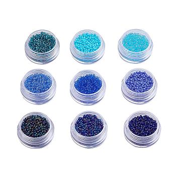 1 Pound 9 Mixed Color 12/0 Grade A Glass Seed Beads, Blue, 2x1.5mm, Hole: 0.9mm, about 50g/bag
