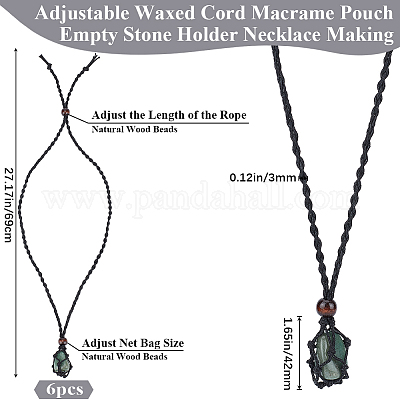 6 шт. регулируемый вощеный шнур макраме мешочек пустой держатель для камней изготовление ожерелья NJEW-BBC0001-08C-1