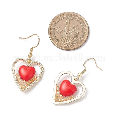 Серьги-подвески из стеклянных бусин в форме сердца EJEW-MZ00651-1