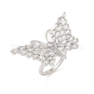 Кольца для женщин с бабочками из латуни с микропаве из разноцветных кубических цирконий RJEW-G343-30P-02-1