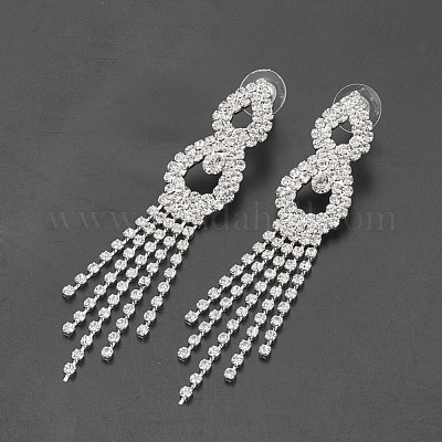 Tassel Silver Rhinestones Long Chain Earrings Silver / One Size