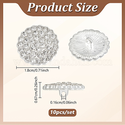 10 шт. плоские круглые кнопки из цинкового сплава с 1 отверстиями и стразами BUTT-NB0002-01A-1