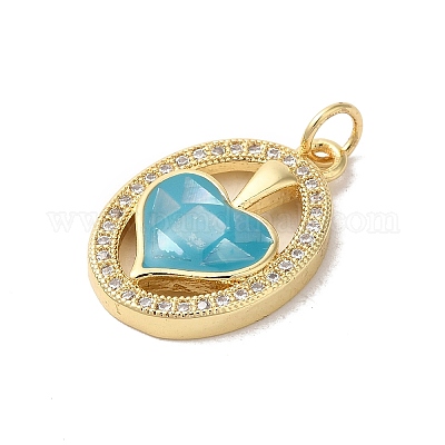 Овальные подвески с сердцем из латуни с микропаве и фианитами KK-K385-070G-01-1