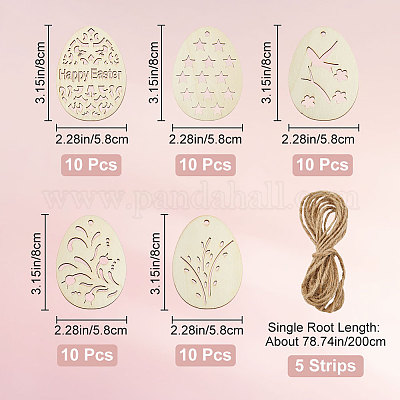 50 шт. 5 стиля пасхальных незаконченных деревянных подвесных украшений WOOD-GF0002-01-1
