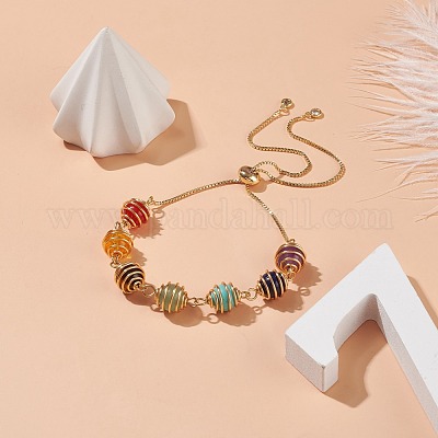 Браслет-слайдер с плетеными звеньями из смеси натуральных и синтетических драгоценных камней BJEW-TA00137-01-1