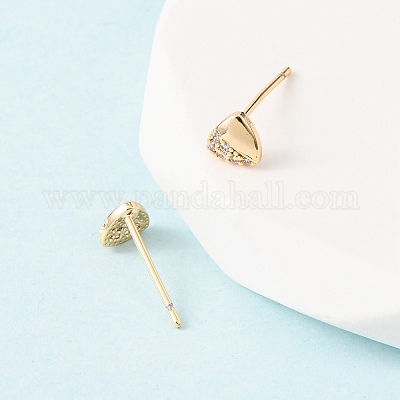 Треугольные серьги-гвоздики из латуни с микропаве и прозрачными циркониями EJEW-L278-03G-1