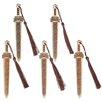 GORGECRAFT Bamboo Bookmarks 5Pcs Sword Bookmark With Tassels Bulk Handmade  Natural Vintage Style Reading Page Markers Bookmark Charms Pendants for