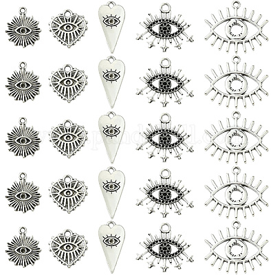 50 шт. 5 стиля подвески из цинкового сплава в тибетском стиле со стразами FIND-SC0019-10-1