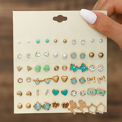 30 пара комплектов серег-гвоздиков из сплава и пластика с имитацией жемчуга и стразами WGF62EF-05-1