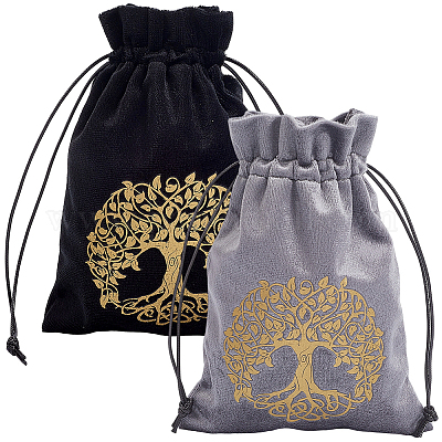 2 шт. 2 стиля прямоугольные золотые тисненые мешочки для хранения карт Таро с завязками на шнурке для гадания с изображением дерева жизни ABAG-CN0001-53-1