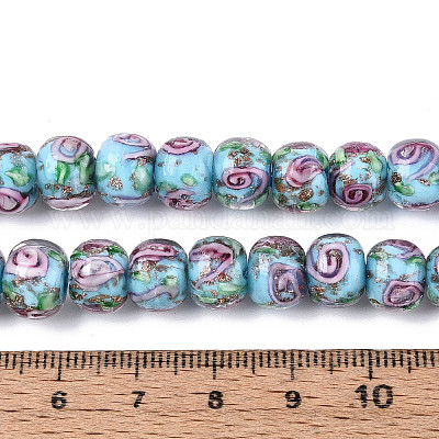 Нити бусин-рондель с внутренним цветком ручной работы в технике лэмпворк LAMP-T022-24E-1